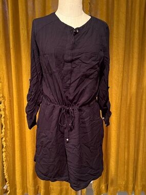 Lou & Grey Black Long-Sleeve Drawstring Shirt Dress